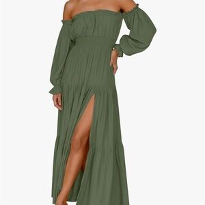 Elegant Green Off-Shoulder Maxi Dress